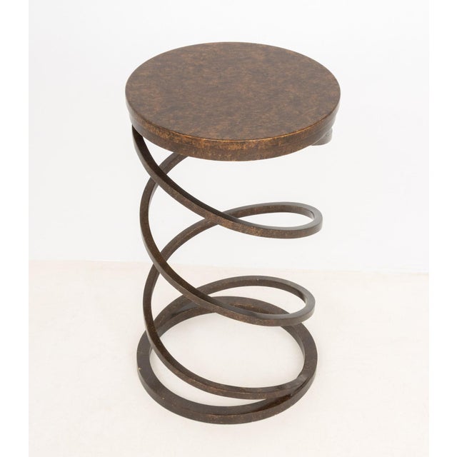 Modern Faux Marble Wrought Iron Spiral End Table For Sale In New York - Image 6 of 6