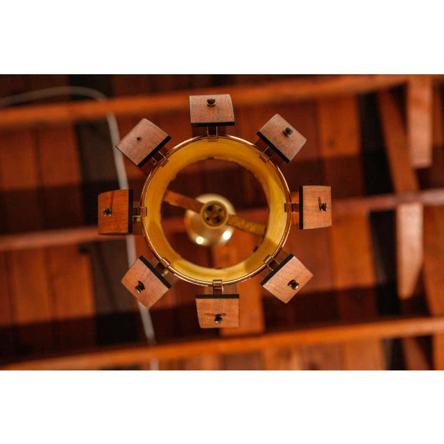 Brown Mid-Century Walnut and Brass Pendant Light For Sale - Image 8 of 9