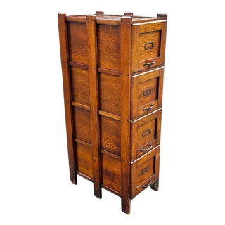 Antique Arts & Crafts Oak Four Drawer External Frame Office File Cabinet For Sale
