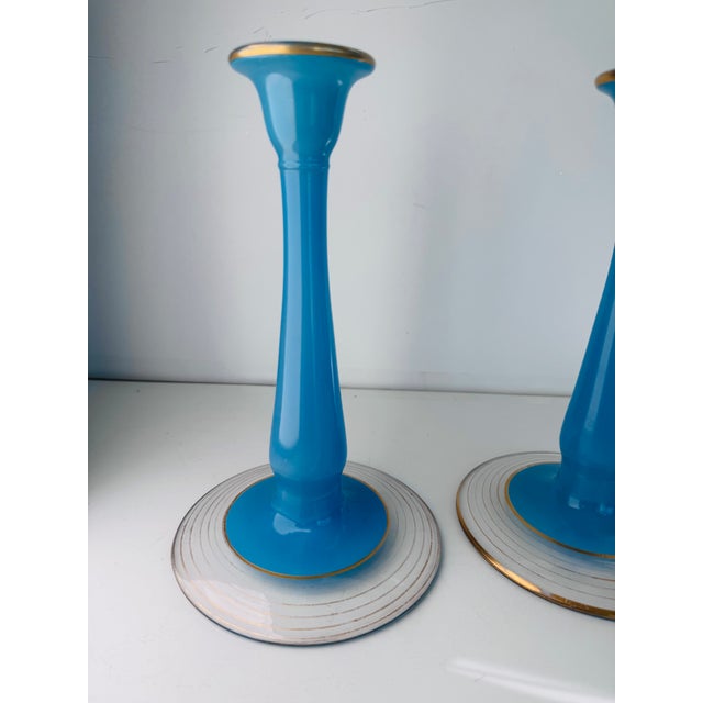 1940's Westmoreland Taper Blue Candlesticks, a Pair For Sale In San Francisco - Image 6 of 6