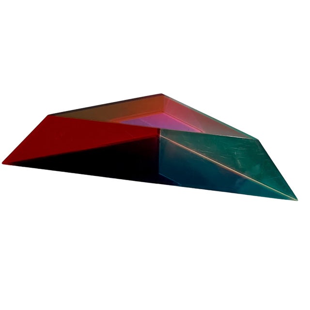 Abstract Vasa Velizar Mihich, Hand Signed Dated 1993 Colorful Acrylic Vasa Laminated Lucite Triangle Sculpture, 1993 For Sale - Image 3 of 18