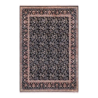 Shabby Chic Floral 1990's Pak-Persian Black/Rust Wool Rug - 12'1'' X 15'2'' For Sale