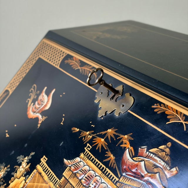 Vintage Maddox Chinoiserie Black Lacquer Secretary Desk For Sale - Image 11 of 12