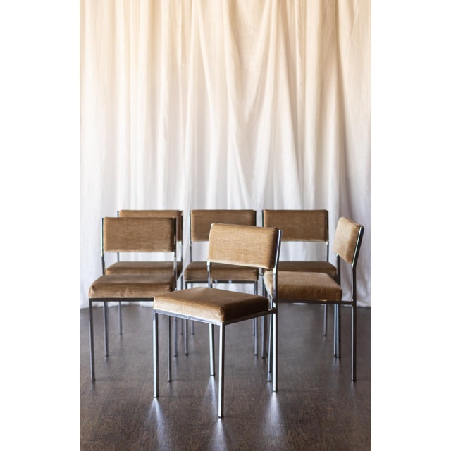 Chrome 1950s Set of Six Mid Century Square Tube Chrome Dining Chairs For Sale - Image 8 of 14