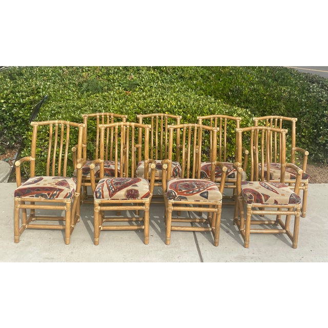 McGuire McGuire Vintage Rattan Dining Chairs, Set of 8 Armchairs For Sale - Image 4 of 17