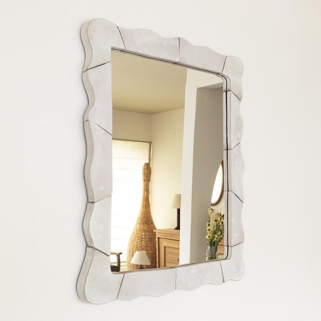 Cream Ceramic Wavy Mirror, Large For Sale - Image 8 of 8