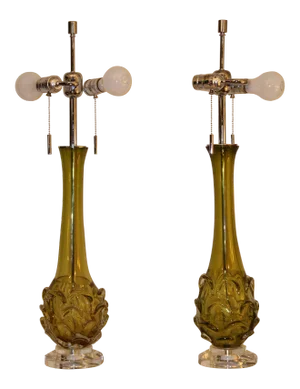 Late 20th Century Scallop Murano Table Lamps - a Pair