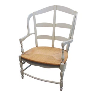 Country French Mint Green Rush Seat Wingback Chair For Sale