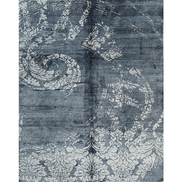 8x10 Classic Unique Black Abstract Contemporary Hand Knotted Wool & Bamboo Silk Carpet Rug For Sale - Image 4 of 4