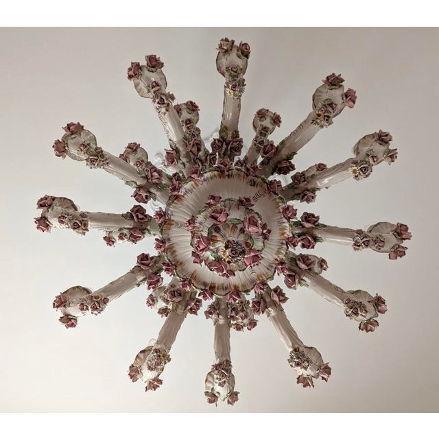 Large Italian Porcelain Three Tier Chandelier in the style of Capodimonte, 1950s For Sale - Image 12 of 13