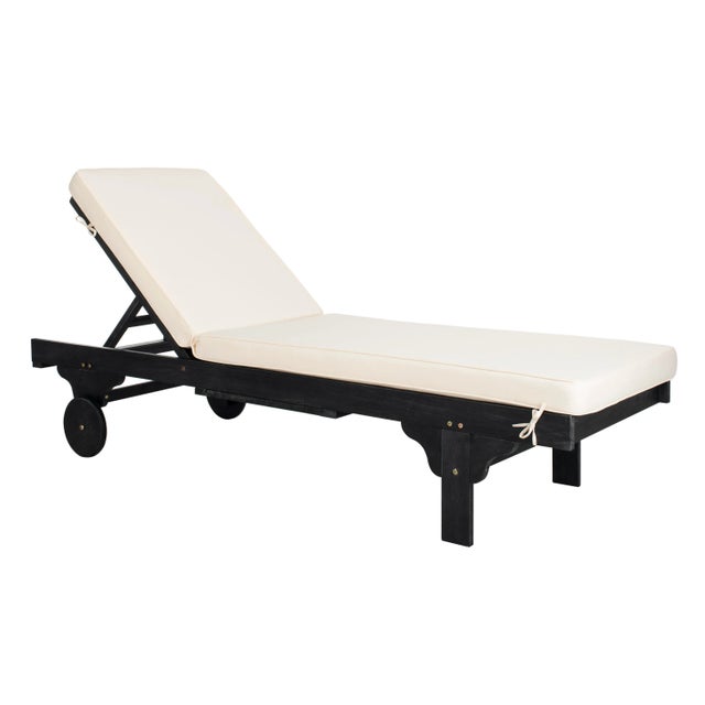 Newport Chaise Lounge Chair with Side Table, Black/Beige Cushion For Sale - Image 10 of 10