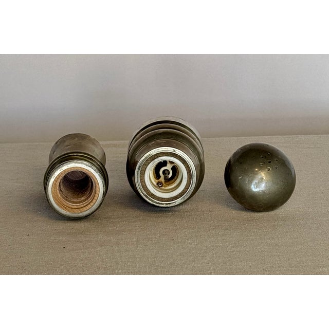 1950s Vintage Italian Pewter Salt Shaker and Pepper Mill For Sale In Los Angeles - Image 6 of 7