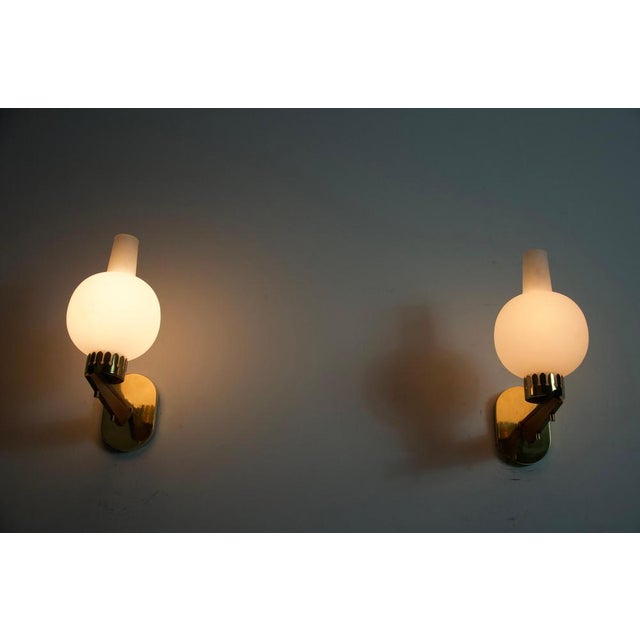 Mid-Century Brass and Opaline Wall Lamps attributed to Stilnovo, Italy, 1960s, Set of 2 For Sale - Image 3 of 11