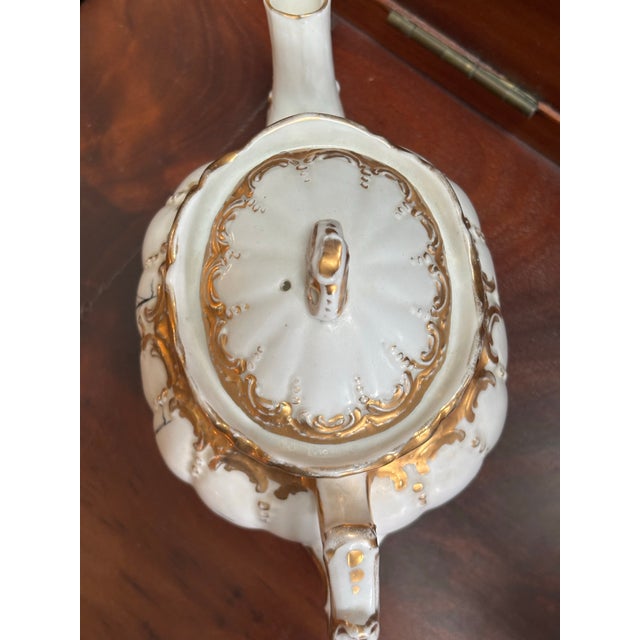 Rare Antique Ornate French Porcelain Nautical 5” Mellon Shaped Teapot With Heavy Gold Gilt For Sale - Image 9 of 12