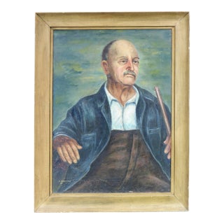 “Portrait of a Working Man” - Oil on Canvas Painting 1948 Signed Original, Framed For Sale
