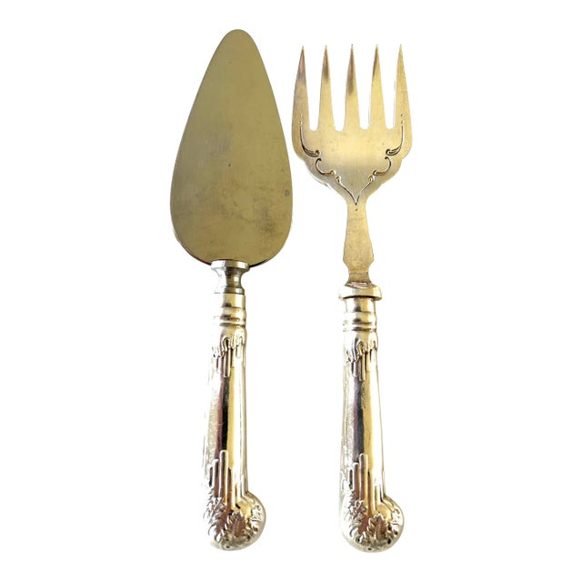 1990s Sterling Silver Pistol Ambassador Cutlery Sheffield England Set of 2 Serving Pieces For Sale