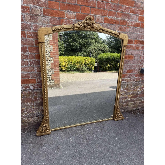 Glass Large Antique 19th Century English Gilt Overmantle Mirror with Shaped Top For Sale - Image 7 of 7