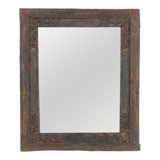 Antique Indian Carved and Painted Teakwood Frame – Mirror For Sale