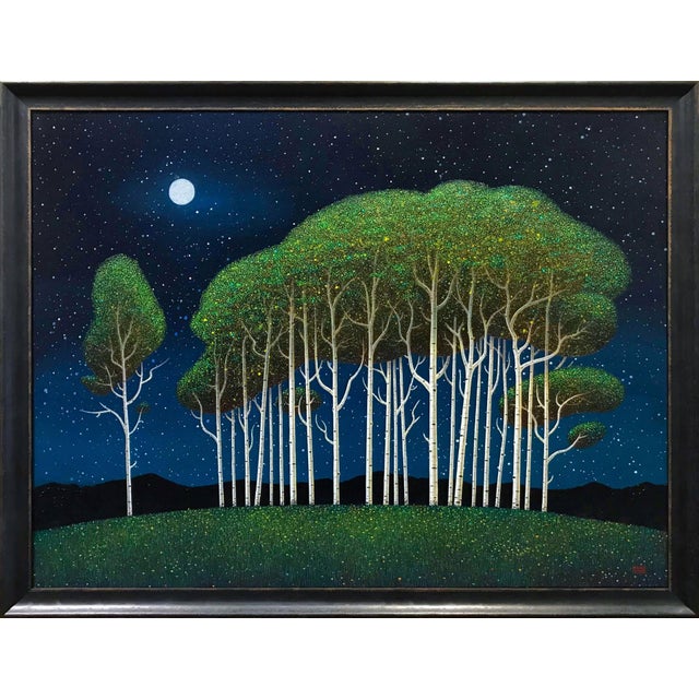Early 21st Century Emissary by Thane Gorek | Oil on canvas Night scene with trees under a starry sky. For Sale - Image 5 of 5