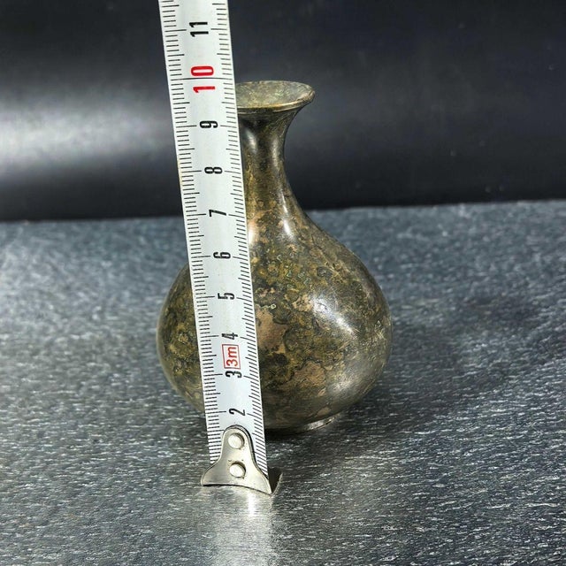 1930s Vintage Mottled Bronze Vase With Flared Rim and Patina Finish For Sale - Image 5 of 8