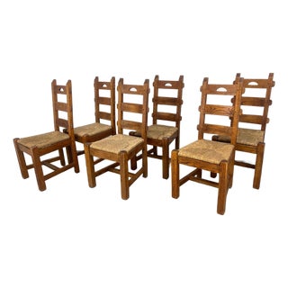 Vintage French Oak Dining Chairs With Tall Backs - Set of 6 For Sale