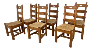 Vintage French Oak Dining Chairs With Tall Backs - Set of 6