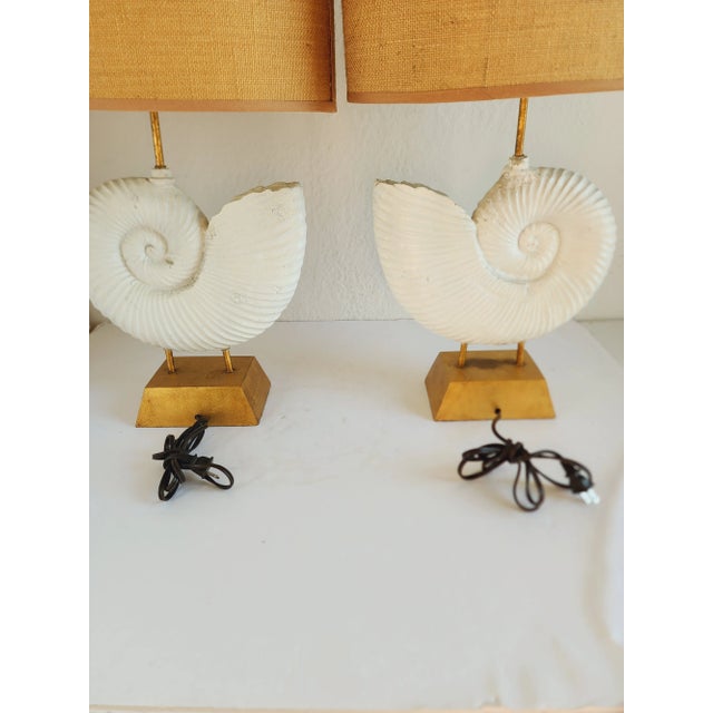 2010s Decorative Gilt Metal Ammonite Table Lamps-A Pair For Sale - Image 5 of 12