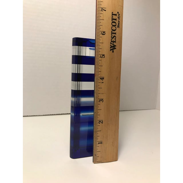 Blue Mid-Century Cobalt Blue Stripes Hand Blown Art Glass Candle Holder For Sale - Image 8 of 9