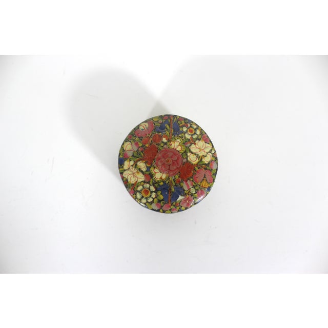 Paper Vintage Hand Painted Kashmir Lacquered Trinket Box For Sale - Image 7 of 8