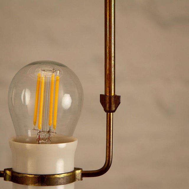 Tall Brass Table Lamp with Original Linen Lamp Shade, Denmark, 1960s For Sale - Image 13 of 14