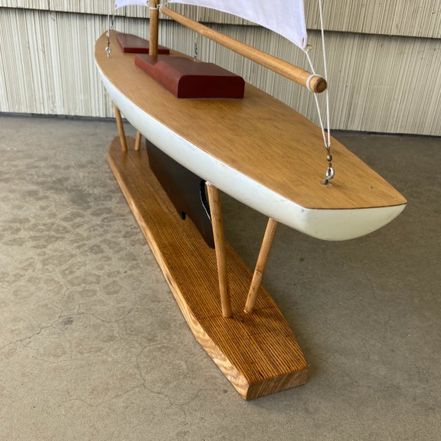 Wood Large Vintage Mid-Century Modern Racing Sloop Model For Sale - Image 7 of 13