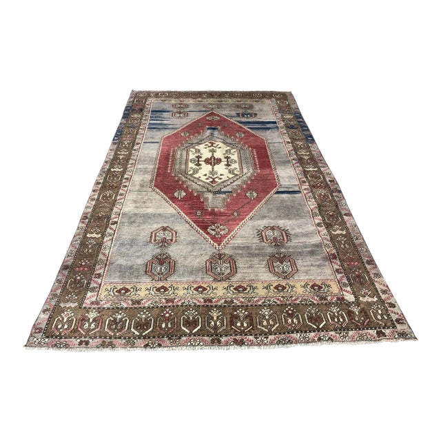 1960s Oushak Handmade Rug- 5′6″ × 9′7″ For Sale