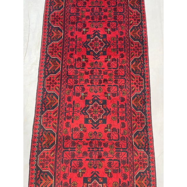 1990s Red and Navy Tribal Geometric Runner Rug, 2'9" X 15'6" For Sale - Image 5 of 17