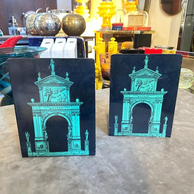 Metal 1960s Classical Set of Two Bookends " Porta Di Venezia " by Piero Fornasetti For Sale - Image 7 of 11