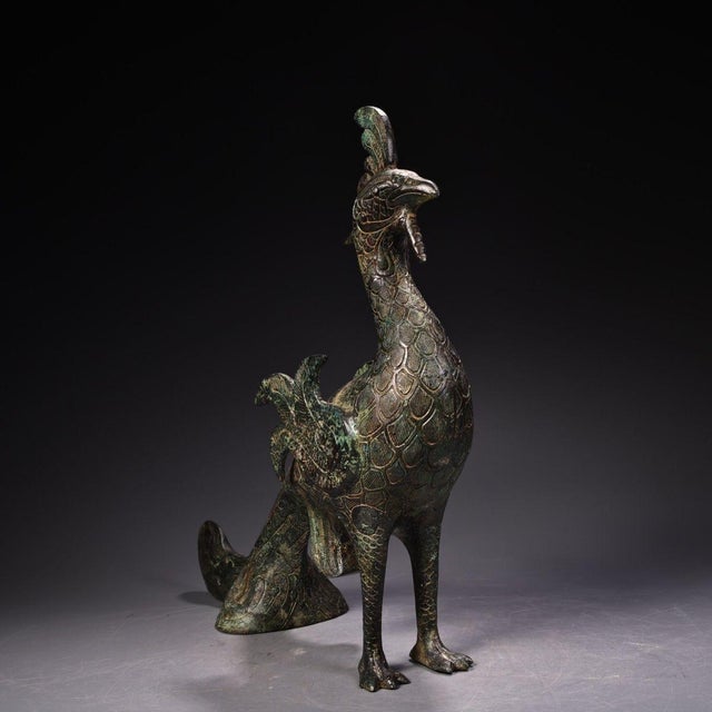 Early 20th Century Bronze Peacock Sculpture – 13.4" Archaic Style Bird Figure For Sale - Image 4 of 10