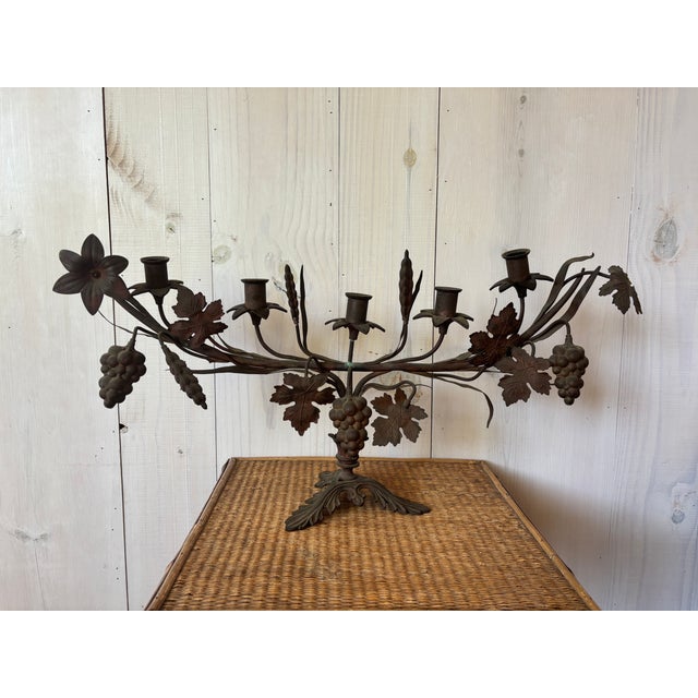 Antique French Iron Candelabra, Grapes and Wheat Motif For Sale In Dallas - Image 6 of 16