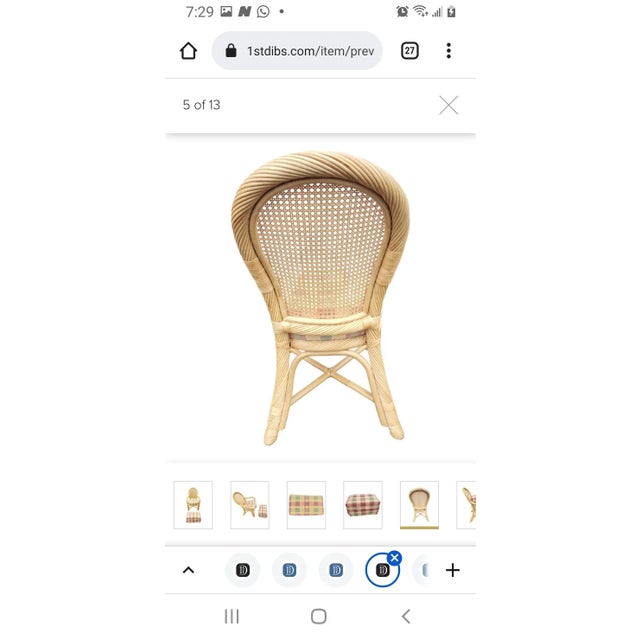 Rattan Wicker Caned Back Upholstered Chair With Ottoman, Circa 1980s For Sale - Image 9 of 11