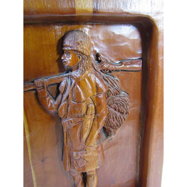 Vintage Hand-Carved Wooden Relief – Frontiersman With Rifle – Signed "Fred 1998" For Sale - Image 9 of 10