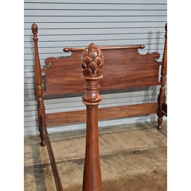Late 20th Century Henkel Harris Wild Cherry Queen Size 4 Post Carved Bed Made in Virginia For Sale In Cleveland - Image 6 of 10
