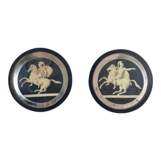 Antique 1900s Pair of Neoclassical Reverse Printed Mirrored Round Cartouche For Sale