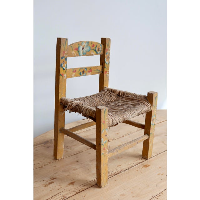 Rustic Antique Hand-Painted Wooden Child's Chair, 1950s For Sale - Image 3 of 6