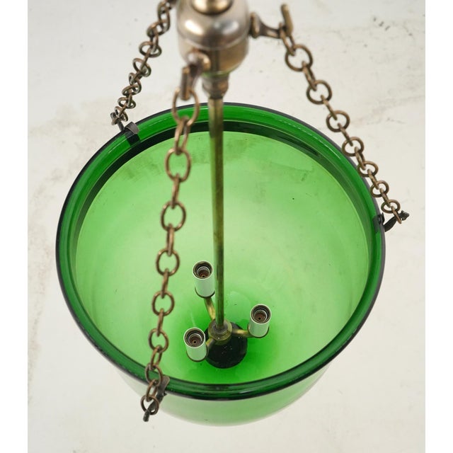 Green Antique 13 In. Green Hand Blown Crystal Bell Jar Pendant Light For Sale - Image 8 of 12