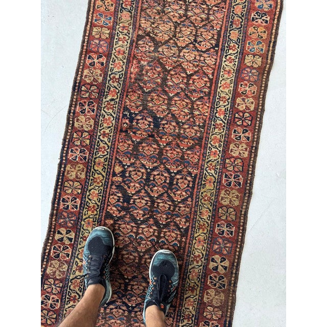 1930s 1930s OLD WORLD Boteh Field Rust, Indigo in Rare Size Rug 2.9 x 7.5 For Sale - Image 5 of 9