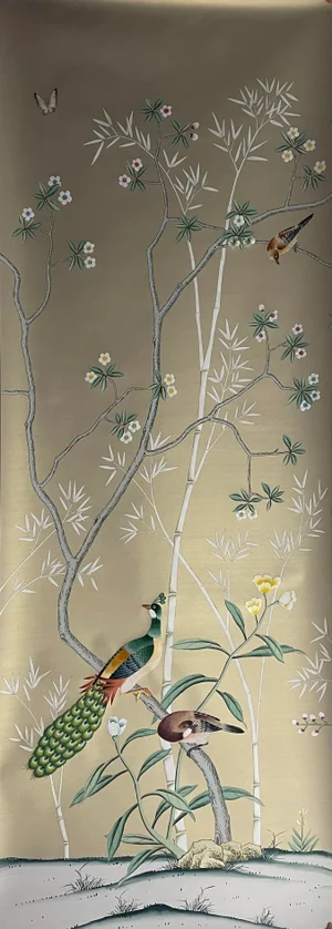 Chinoiserie Floral Bamboo Hand Painted Wallpapers Mural Panel - 1 Panel