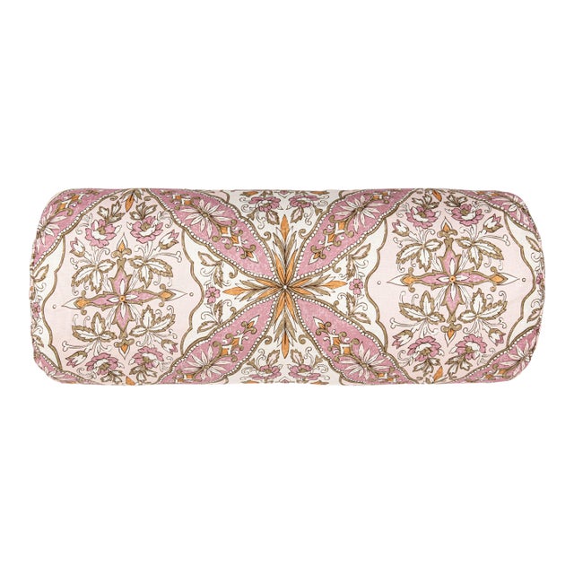 Scalamandre 21" x 7" Provence Bolster Pillow in Petal Pink For Sale