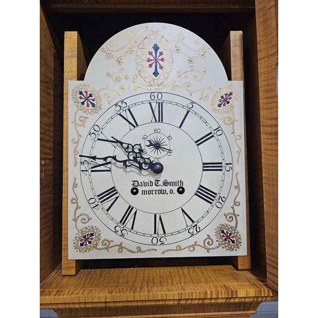 Late 20th Century David T. Smith Tiger Maple Tall Case Clock Grandfather Clock Ohio Benchmade For Sale - Image 4 of 15