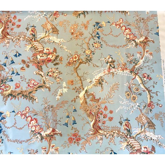 Brunschwig & Fils Brunschwig and Fils "Chinese Landscape" Cotton Chintz Blue Fabric -12 Yds For Sale - Image 4 of 12