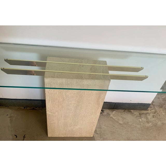 1970s Italian Artedi Travertine Glass Console Table For Sale - Image 5 of 9
