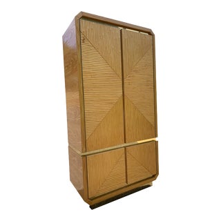 1980s Karl Springer Style Modern Faux Bamboo and Brass Tall Dresser or Chifforobe For Sale