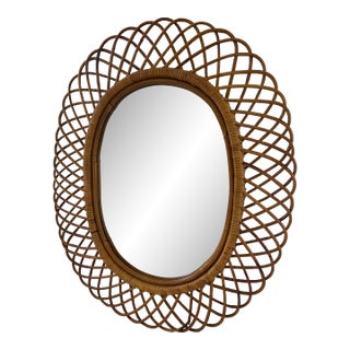 Italian Riviera 1960's Rattan Oval Mirror by Franco Albini For Sale